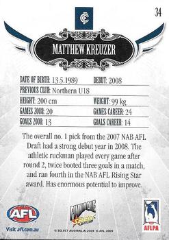 2009 Select AFL Pinnacle #34 Matthew Kreuzer Back